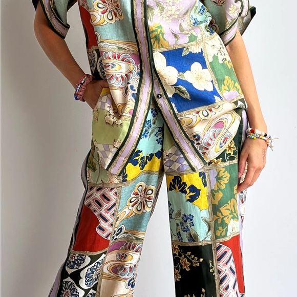 New 2025 ALEMAIS Bianca Patchwork Wide-Leg Pants and matching top set - Picture 6 of 13